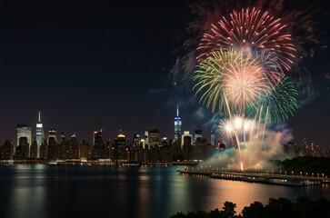 Fototapeta premium fireworks over the river
