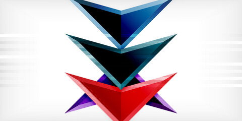 Arrows with 3d effect abstract background. Triangles on light grey backdrop