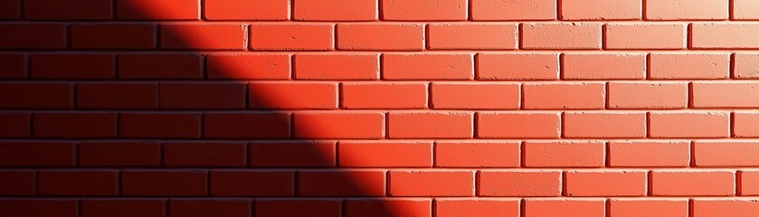Obraz premium A close-up view of a textured red brick wall, showcasing the interplay of light and shadow across its surface.