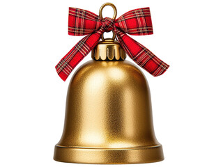 Golden Christmas Bell with Red Plaid Ribbon, Decorative Holiday Ornament for Festive Decor and Celebrations, Perfect Addition for Seasonal Celebrations and Gift Wrap