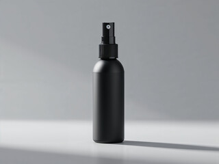 A black spray bottle set against a plain white background.