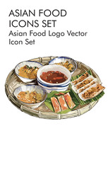 Asian food logo vector icon set 