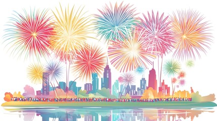 Obraz premium Fireworks City Celebration Crowd