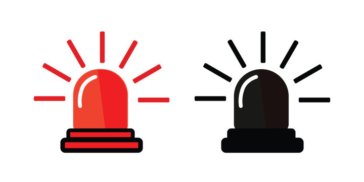 emergency siren icon set in black and red. glowing red, black flasher siren symbol set. urgent alert security Ambulance and police, Danger beacon sign. Security attention lamp.