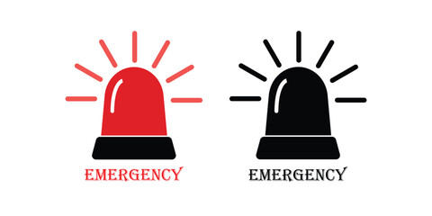 emergency siren icon set in black and red. glowing red, black flasher siren symbol set. urgent alert security Ambulance and police, Danger beacon sign. Security attention lamp.