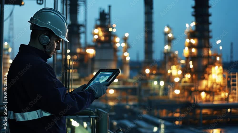 Wall mural technicians remotely monitoring industrial plant operations via advanced digital interfaces.