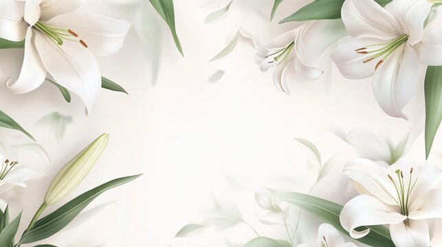 white lily flowers banner. White lily flower on white background. - Powered by Adobe