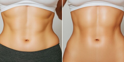 A close-up of a person’s abdomen showing the effects of weight loss and improved muscle tone.