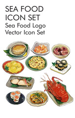 Sea food logo vector icon set 