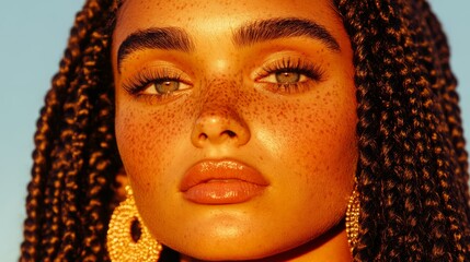 Portrait of a Roman matron or noblewoman with braided hair, golden earrings, and a dignified expression.