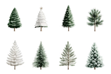 Obraz premium Various watercolor Christmas trees are displayed, featuring different styles and shades, perfect for holiday-themed projects and decorations throughout the season