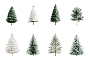 Various watercolor Christmas trees are displayed, featuring different styles and shades, perfect for holiday-themed projects and decorations throughout the season