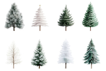 Obraz premium A collection of watercolor Christmas trees displays diverse styles, including frosted and white trees, perfect for seasonal decorations and designs