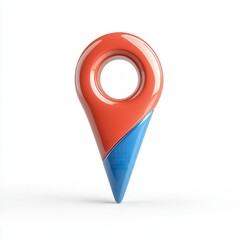 Two-Tone Geolocation Pin in Red and Royal Blue Isolated on White