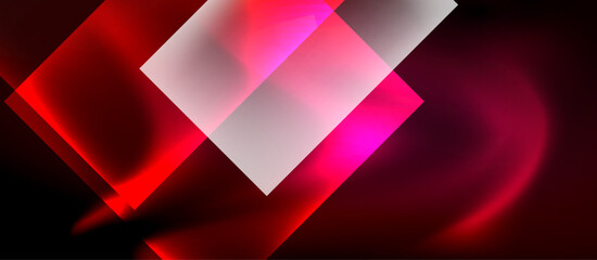 Glass squares with neon shiny light abstract background