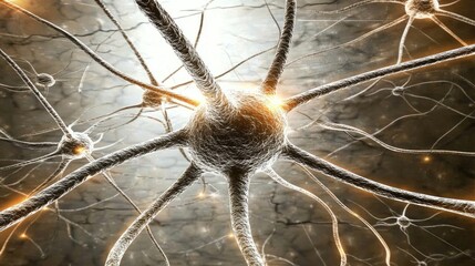 Stunning Close-Up of a Neuron with Dendrites and Axons Illuminating the Complex Communication of the Nervous System in a Scientific Background