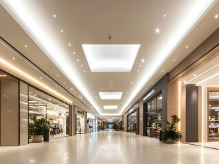 Bright shopping mall with minimalist ceiling design for a fresh, open feel.