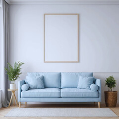 Mock up frame in home interior background, beige room with minimal decor, 3d render.