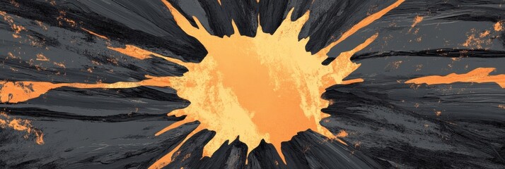 鮮やかなオレンジの爆発的なエネルギーが岩の隙間から見える表現