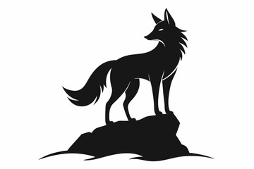 Fox Silhouette Vector Illustration beautiful fox on rock silhouette white background