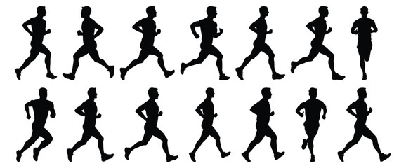 Runner silhouettes set, athlete pack of vector silhouette design, isolated background.
