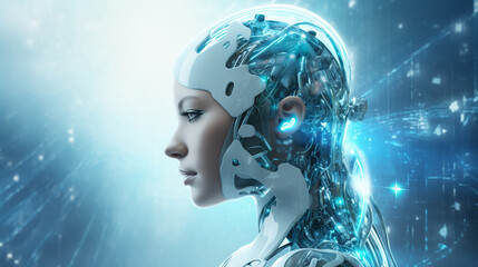 Obraz premium Artificial intelligence concepts with a woman's face,