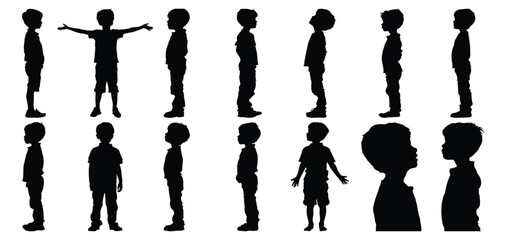 Kid silhouettes set, child pack of vector silhouette design, isolated background