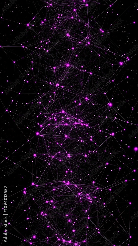 Poster luminous abstract tech network background with glowing particles interconnected lines and a cosmic f