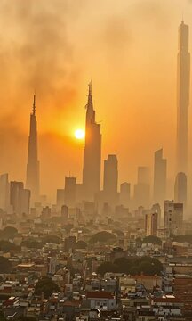 Dense Smog Covering City Skyline View