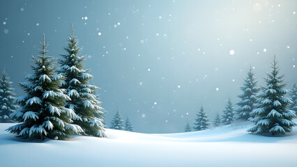 Obraz premium Snowy Winter Landscape with Pine Trees. Concept of Christmas, Holiday, and Winter Season.