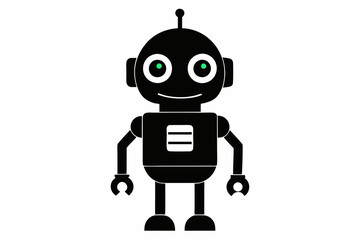 Black silhouette animation style a cute robot white background