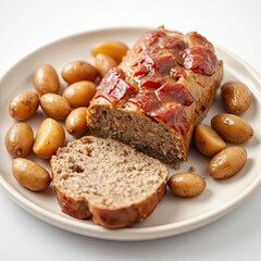 meat loaf with potatoes isolated on a white  background for web, print or creative projects