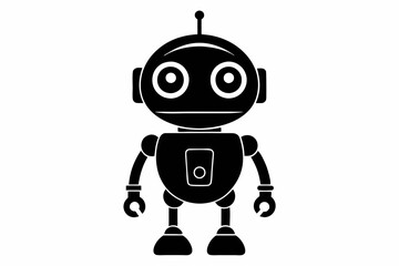 Black silhouette animation style a cute robot white background