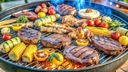 Fototapeta premium A Variety of Food Items Grilling Over Hot Coals