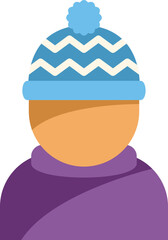 Faceless person wearing winter clothes and blue woolen hat, avatar icon in flat style