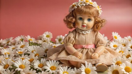 Fototapeta premium Porcelain Doll in a Daisy Field