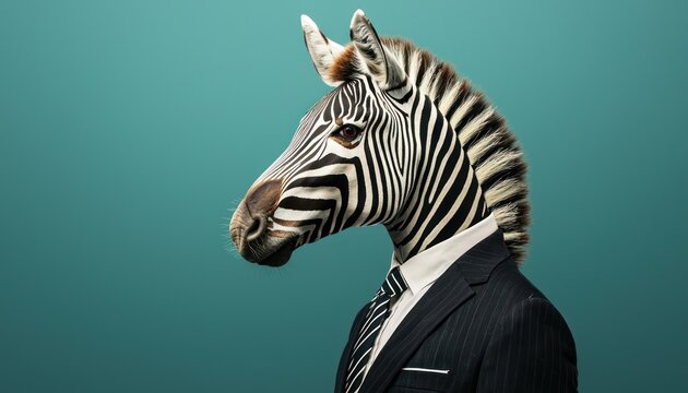 Professionally dressed zebra in classic business attire.