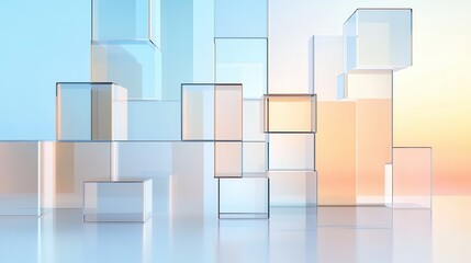 3D Rectangular Blocks with Frosted Glass in Minimalist Layout