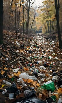 Polluted Forest With Scattered Waste