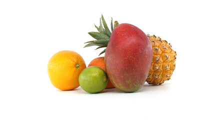 Assortment of Fresh Tropical Fruits on White Background