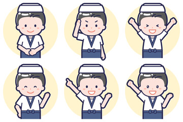 寿司職人の男性のポーズセット_01