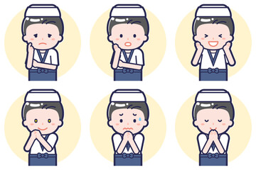 寿司職人の男性のポーズセット_04