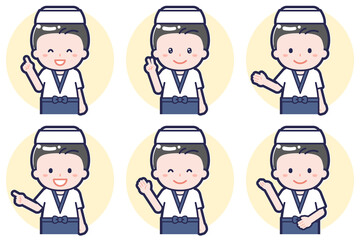 寿司職人の男性のポーズセット_03