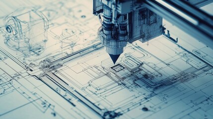 full view of a 3D printer, drawing, blueprint /