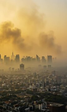 Smoggy Cityscape Under Polluted Sky