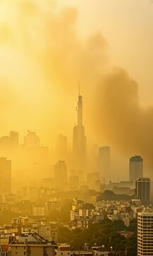 Yellow Haze Over Polluted Urban Scene