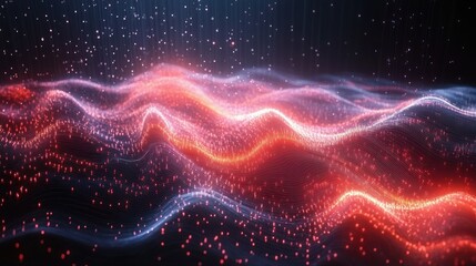 Obraz premium Abstract visualization of flowing waves and particles in vibrant colors.