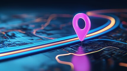 achieve success concept. Colorful digital map with a vibrant location pin symbolizing navigation and location.