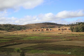 Panoramic View of Farmland and Hills in Madagascar