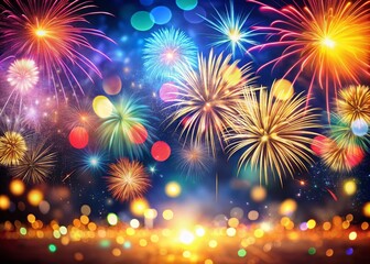Fototapeta premium Stunning Firework Bokeh in the Night Sky with Vibrant Colors and Ethereal Light Effects Perfect for Celebrations and Events Imagery